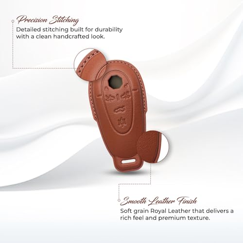 Image of keyzone Royal Leather Key Cover for MG cyberster Smart Key. (Cognac Brown)
