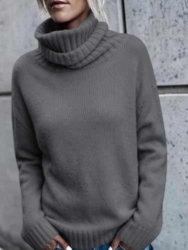 Image of FISACE Womens Oversized Turtleneck Pullover Sweater Cable Knit Sweater Tops | Long Sleeve,Slouchy,Fall,Winter,Lightweight,Loose,Trendy,Casual,Sexy