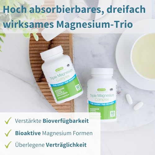 Igennus Fortschrittlicher Dreifach-Magnesium-Komplex, vollständig ausreagiertes & chelatiertes Glycinat, Taurat & Citrat, Clean Label, hohe Bioverfügbarkeit & Absorption, 60 Tabletten, Vegan