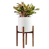 ASLINY Plant Stand Mid Century Wood Flower Pot Holder Display Potted Rack Rustic, up to 10 inches Planter Brown (Pot Not Included)
