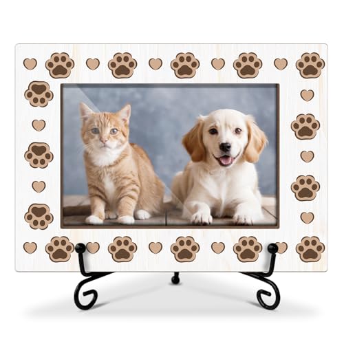 Pet Picture Frame Paw Print Photo Frame, Dog Lover Gifts Birthday Gifts for Pet Owner, Wooden Picture Frame With Stand, Photo Frame 4 x 6 for Desktop Display Home Office Bedroom Decor -12