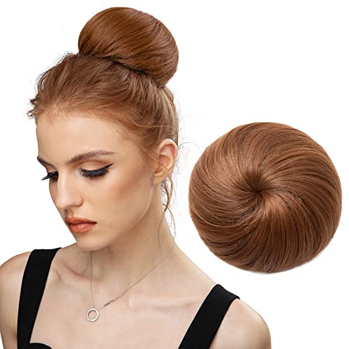 SARLA Synthetic Drawstring Hair Buns Extensions Light Auburn Fake Hair Bun Hair Piece for Women Lady Donut Chignon