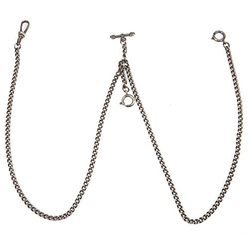 ManChDa Pocket Watch Double Albert Chain T-Bar Watch Chain Link 16 inch 3 Hook Bronze Classic Antique - Thumbnail 4