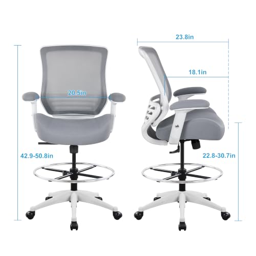 Image of BOLISS 400lbs Mid Back Mesh Ergonomic Drafting Chair Office for Adjustable Desk Wide Chair Built-in Lumbar Support Big Adjustable Foot Ring Height Adjustable Armrest (Grey)