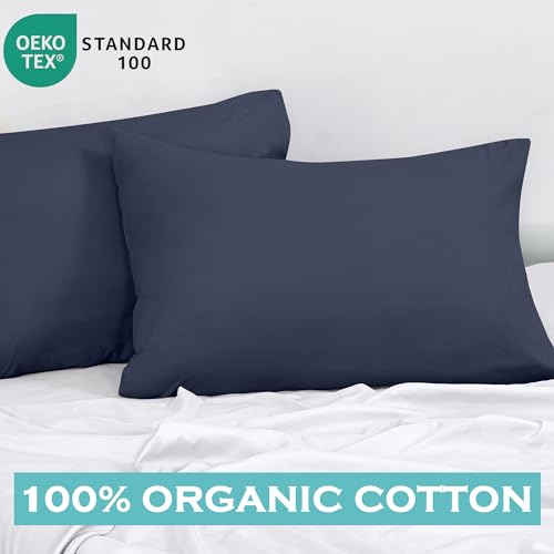 Image of ROYALE LINENS 300 Thread Count 100% Long Staple Combed Cotton Pillowcases Set of 2 - Ultra Soft - Standard Bed Pillow Cover - 20 inchx26 inch - Breathable, Cool & Crisp Percale Navy Pillow Cases (Std, Navy)