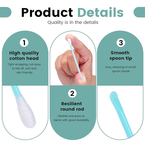Yitexin 200 Pieces Disposable Ear Pick Spoon with Swab Tip, Double Sided Wax Removal Tool, Plastic Ear Cleaner Tool Scoop Picker for Older Adult Personal Care Cleaning (Blue) - Thumbnail 3
