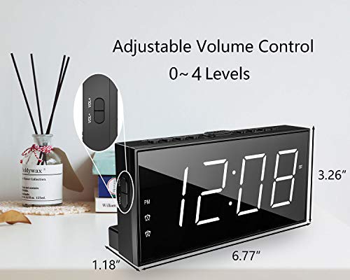 Alarm Clocks for Bedrooms LED Digital Clock Bedside Alarm Clock for Heavy Sleepers Dual Clock with USB Charger, Large White Digit Display, Big Easy Set Full Range Brightness Dimmer¡
