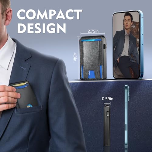 Wallet for Men, Slim Wallet with Pop Up Card Holder, RFID Blocking Bifold Leather Minimalist Wallet, Front Pocket Wallets for Men with ID Window3