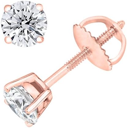 PARIKHS Round Diamond stud Plus Quality Screw Back 14K Rose Gold (0.50 ctw)