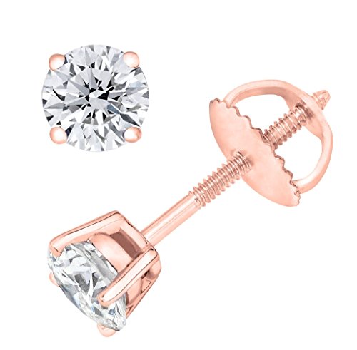PARIKHS Round Diamond stud Plus Quality Screw Back 14K Rose Gold (0.65 ctw)