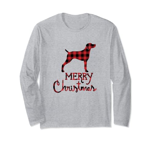 Red Plaid Weimaraner Lover Christmas Matching Family Pajama Long Sleeve T-Shirt