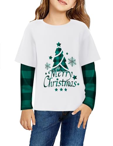 Image of Arshiner Girls Christmas Halloween Long Sleeve Shirts Graphic Stripe Plaid Patchwork Top Tee