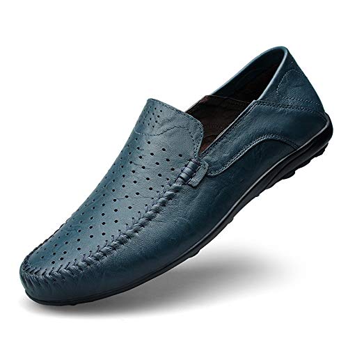 Men's Fashion Driving Loafers Casual Pure Color Flexible Lightweight Boat Moccasins(Hollow Optional)(Hollow Blue,10 M US)3