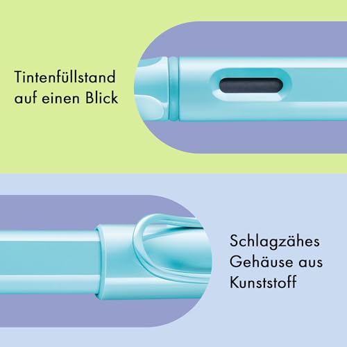 Image of LAMY safari aquasky - Fountain Pen with ergonomic grip & polished steel nib in size M - ideal for any Writing & Calligraphy - including LAMY T 10 blue cartridge - Right-Handed