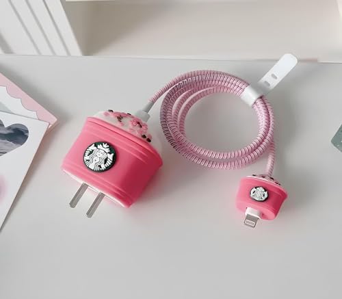 Image of CERLINK Charger Protector for Samsung 25W Type C, Protective Silicone Case Cover 25W Power Adapter Charger with Wire Saver-Pink starbuck
