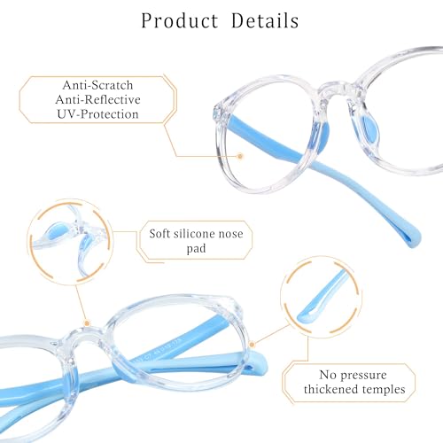 Image of LifeArt Kid Blue Light Blocking Glasses, Filters 85% of Harmful Blue Light,Cut UV400, Anti Eyestrain and Blurry, Computer Reading Glasses, Anti Glare(LightBlue)
