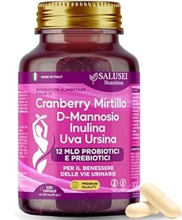 120 CAPSULE | D Mannosio per Cistite, Probiotici Donna, Cranberry Cyst Integratore Alimentare con Uva Ursina, Inulina e Mirtillo Rosso per Salute Viee Urinarie, Candida Support, D-Mannosio