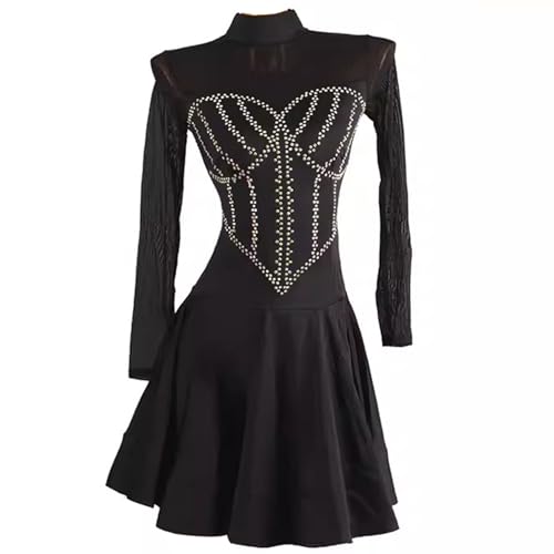 ZHQNZJF Black,XXL, Women's Latin Performance Dance Dresses High Collar Salsa Tango Competition Costumes Cha Cha Dancing Clothing