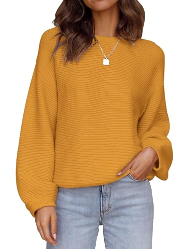 Image of ZESICA Women's Crew Neck Long Lantern Sleeve Fall 2026 Casual Loose Ribbed Knit Solid Soft Pullover Sweater Tops