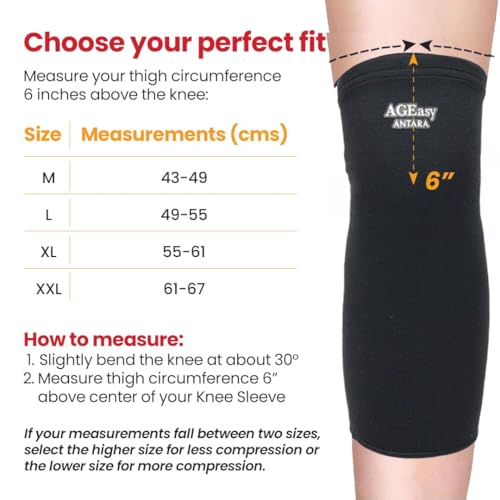 Image of AGEasy Cotton Comfort Knee Sleeve for Arthritis & Joint Pain Relief | Soft Cotton Lining, Non-Slip Grip, 4-Way Stretch Compression Support for Men & Women | Easy Wear Finger Loops, Knee Stability & Mobility Support