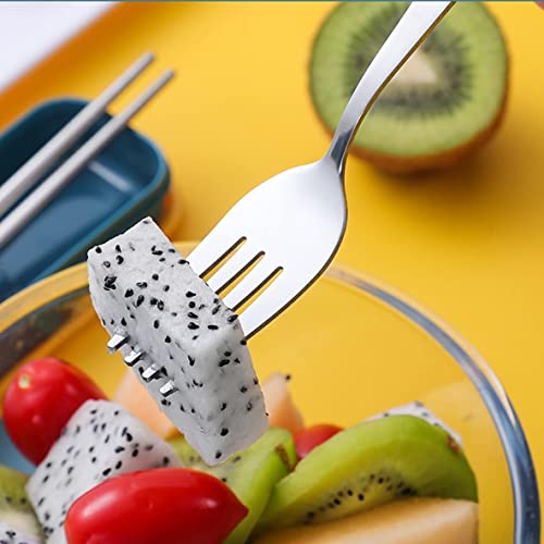 Image of INOVERA (LABEL) 3 Pieces Cutlery Set of Spoon, Fork, Chopsticks - Reusable Tableware Cutleries with Case - Dining Accessories Sets for Travel, Office, Home (Blue)