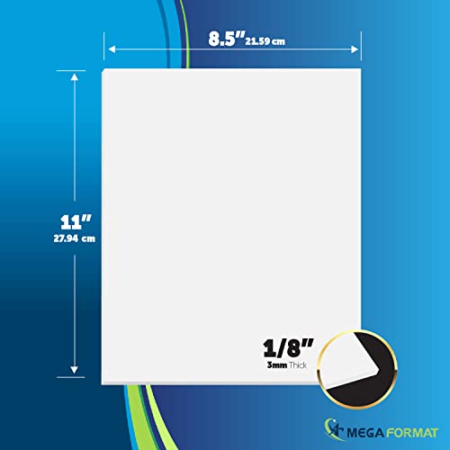 Image of Mega Format Expanded PVC Plastic Sheets - 8.5 inch X 11 inch Rigid White Sheet for Crafts, Signage, & Displays - Sintra, Celtec PVC Board - Waterproof for Outdoors Use - 1 /8 inch 3mm Thick - 1-Pk-White