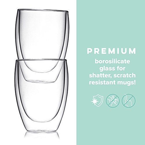 Stackable Glassware, Double Wall Thermal Insulated Cups, Glass Coffee Mugs, Coffee Mug Set, Espresso Latte Cappuccino, Coffee or Tea Mugs, Drinking Glasses, Set of 2-12oz