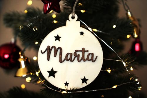 Adorno de Navidad de Madera Personalizado (1, Bola con Estrellas)