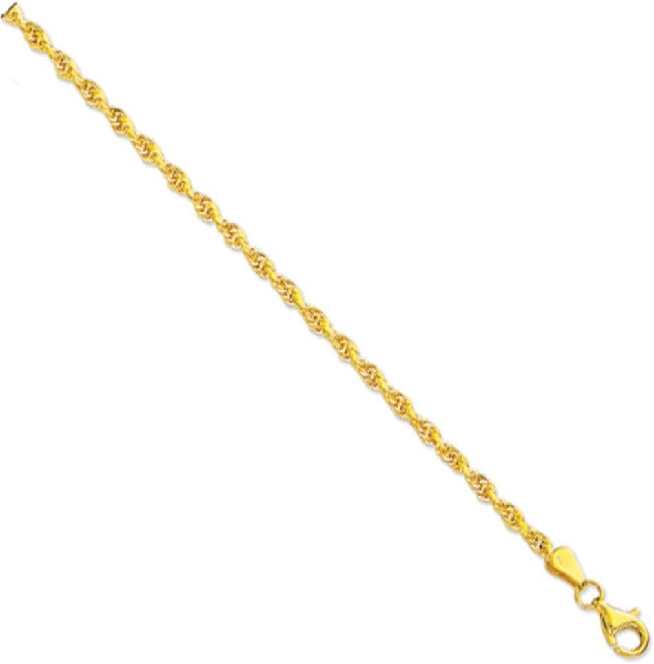 10K Solid Yellow Gold Diamond Cut Rope Chain Bracelet 7" 2 Mm 1.5 Grams