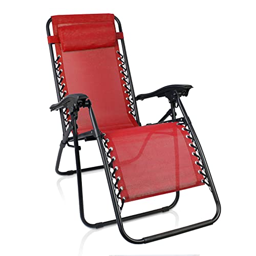 Todeco Chaise Longue Transat Jardin Plein Air, Transat de Plage Pliable, Bain de Soleil avec Repose-tête, d’accoudoirs Réglables, Chaise de Camping en Respirantes Textilène, Rouge