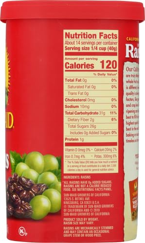Image of Sun-Maid California Sun-Dried Raisins - 20 oz Resealable Canister - Dried Fruit for Healthy Snacks, School Lunches, and Natural Sweeteners (Pack of 2)