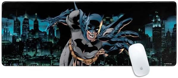 Skinit Large Gaming Mouse Pad - Officially Licensed Fierce Batman Design with Stitched Edges, Waterproof, Non-Slip Rubber Base, Desk Mat for Keyboard & Mouse, 31.5" x 11.8" inches