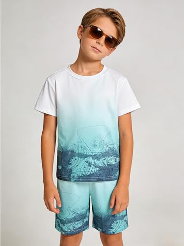 Image of Kid Toddler Baby Boys Clothes Tie-dye Palm Leaf Top 2Pcs Summer Shorts Set