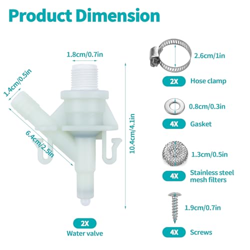 Image of 2 Pack 385311641 RV Toilet Water Valve Replacement Kit, Durable Plastic Water Valve Kit, for 300 310 320 Series for Dometic and Sealand Marine Toilet, Includes Hose Clamp and Fasteners