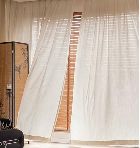 Rideaux d'intimité 160 cm aspect lin à œillets motif feuilles