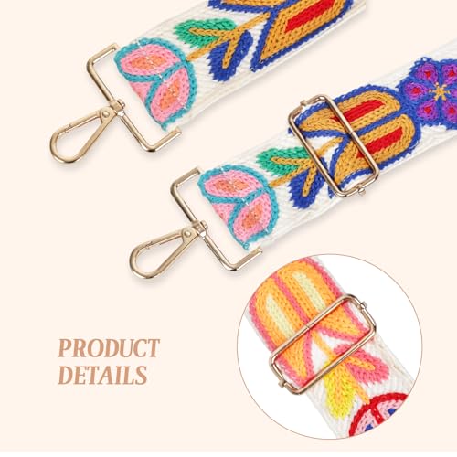 Image of Embroidery Flower Purse Strap Replacement Adjustable 2in Wide Crossbody Shoulder Strap for Handbags Women Crochet Bag Strap