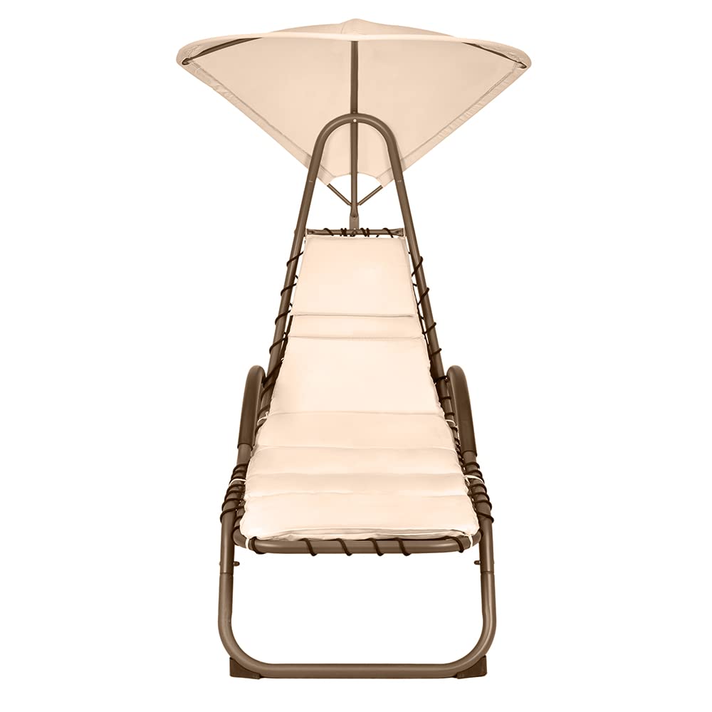 Hortan Lettino Sdraio Prendisole Con Cuscino Imbottito, Seduta Ergonomica, Tetto Parasole e Telaio In Acciaio, Per Arredo Giardino, Terrazzo e Piscina
