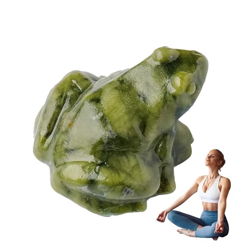 Quzente Natural Crystal Frogs Figurines, Carving Jade Frog Statue, Xiuyan Jade Frog Fortune-bringing Ornaments, Healing Crystal Animal Pocket Figurine Decoration, Desktop Decorative Ornament