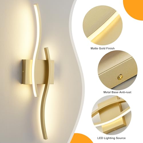 Image of KARTOOSH Hardwired Gold Vanity Lights for Bathroom | 1 Pack 23.6 in LED Vanity Light, 5CCT Dimmable, Waterproof Rustproof, Hardwired Wall Mount for Bathroom Mirror Sides