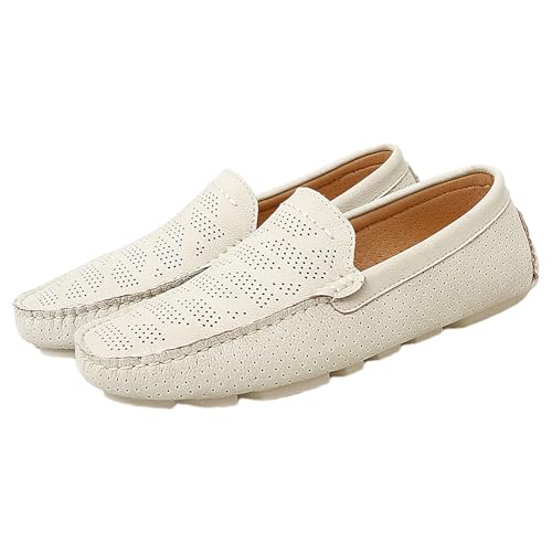 ANUFER Mens Summer Breathable Hollow Out Leather Moccasin Slippers3