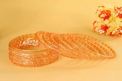 Image of LAVAZZA Raindrop Glass Bangles Set For Women & Girls with Zircon Diamond Stone & Beads | Trendy Transparent Crystal Glass Bangles | Fancy Kanch ki Chudi Set | Bangles for Wedding, Party- Set of 12