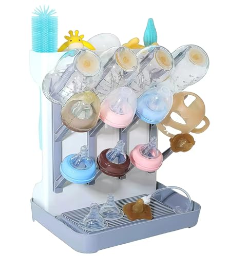 Image of Ai.sbabamama Baby Bottle Drying Rack: Large Vertical Bottle Dryer Rack Holder - Space Saving Standing Drying Rack for Baby Bottles and Pump Part Cleaning (Grey)
