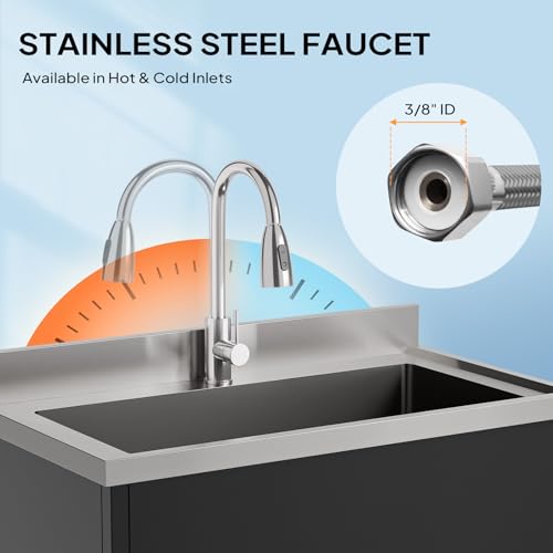 image for ROVSUN Stainless Steel Utility Sink, Free Standing with Faucet & Legs 