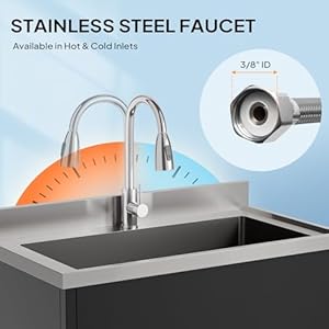 ROVSUN Stainless Steel Utility Sink, Free Standing with Faucet & Legs for Laundry Room, Kitchen, Restaurant, Garage, Outdoor Garden, Backyard, Industrial 20"D x 36"W x 35.5"H Black ROVSUN Stainless Steel Utility Sink Free Standing with Faucet Legs for Laundry Room Kitchen Restaurant Garage Outdoor Garden Backyard Industrial 20D x 36W x 355H Black