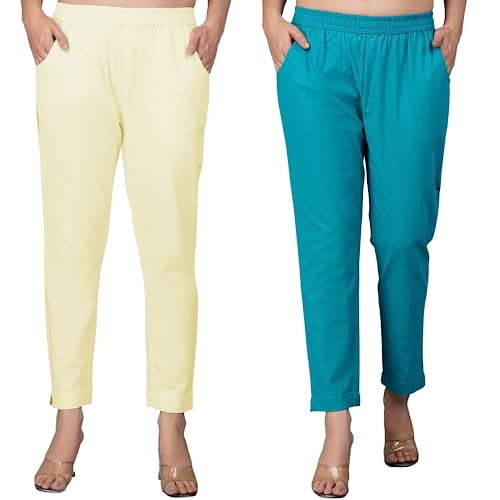 Image of Regular Fit Fully Elastic Waist Ankle Length Premium Cotton Casual Trouser Pant (Combo Pack of 2)