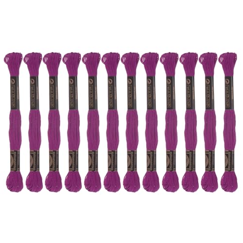 Image of HARFINGTON 12 Skeins Embroidery Floss 8.75yds(8m) Egyptian Long-Staple Cotton Cross Stitch Thread for Sewing DIY Bracelet Yarn String and Crafts, Berry Red(6034)