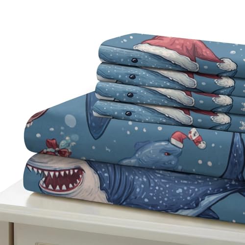 Parure de lit requin de Noël en microfibre douce pour lit simple 135x200 - 7