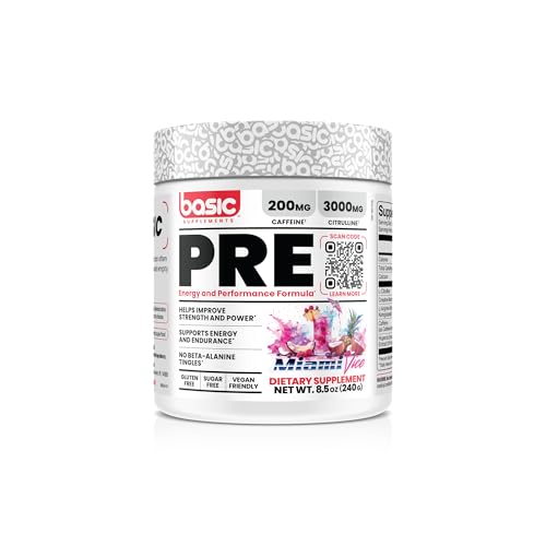 Image of BASIC SUPPLEMENTS Pre-Workout with 200mg Caffeine and 3000mg Citrulline for Energy, Focus, and Strength Support, No Beta-Alanine Tingles, Vegan, Gluten-Free, Sugar-Free