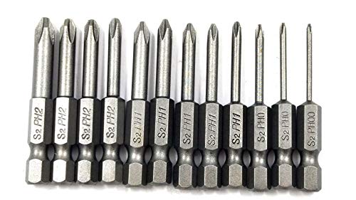 LONKER 12pcs 1/4 Inch Hex Shank Long Magnetic Screwdriver Bits Set 2 Inch Power Tools (Cross)