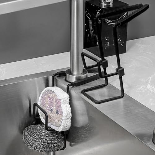 Schwammhalter Für Wasserhahn Mit Smiley – Edelstahl-Organizer & Trockenmatte Für Spüle (schwarz)